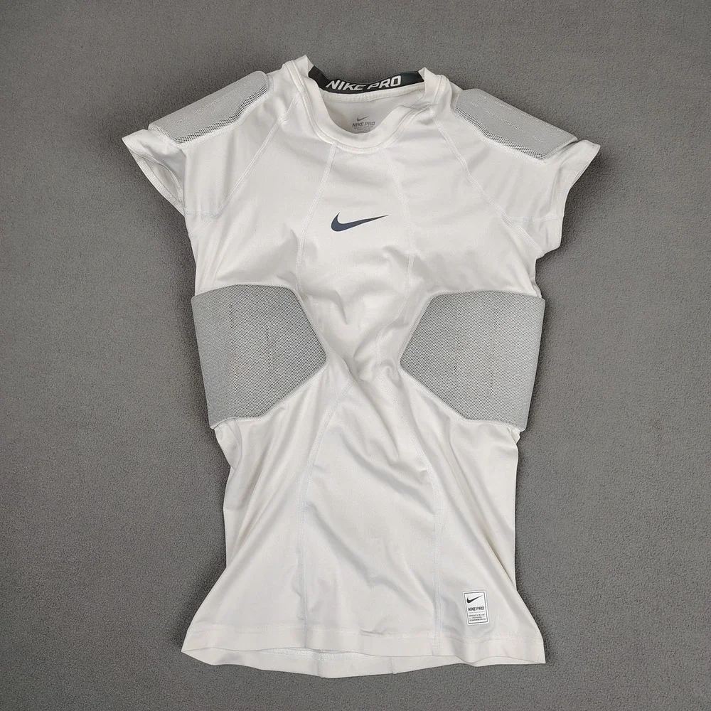 Nike White & Gray Compression Athletic Shirt with Mesh Panels